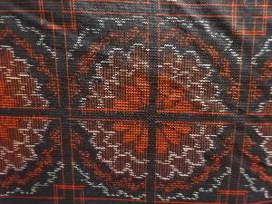 アンティーク　格子に花模様織り出し本場村山泥大島紬着物